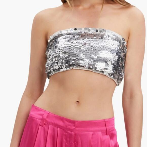Bardot Cosmic Silver Sequin Bandeau Tube Top US Size 6 - Picture 1 of 10